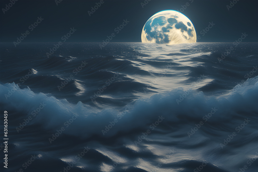 landscape of the moon floating on the blue-based sea landscape of the moon floating on the blue-based sea