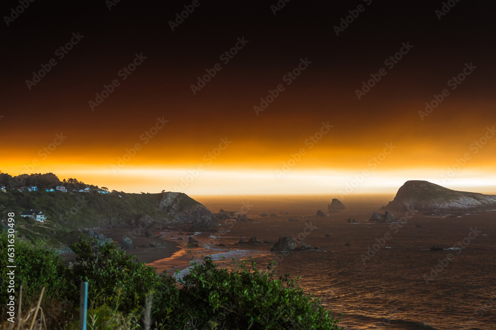 Wild fire in Oregon over the coastline of the PCH pacific coast highway Wild fire in Oregon over the coastline of the PCH pacific coast highway