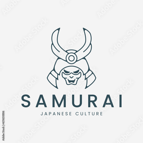 samurai mask line art logo vector illustration template design