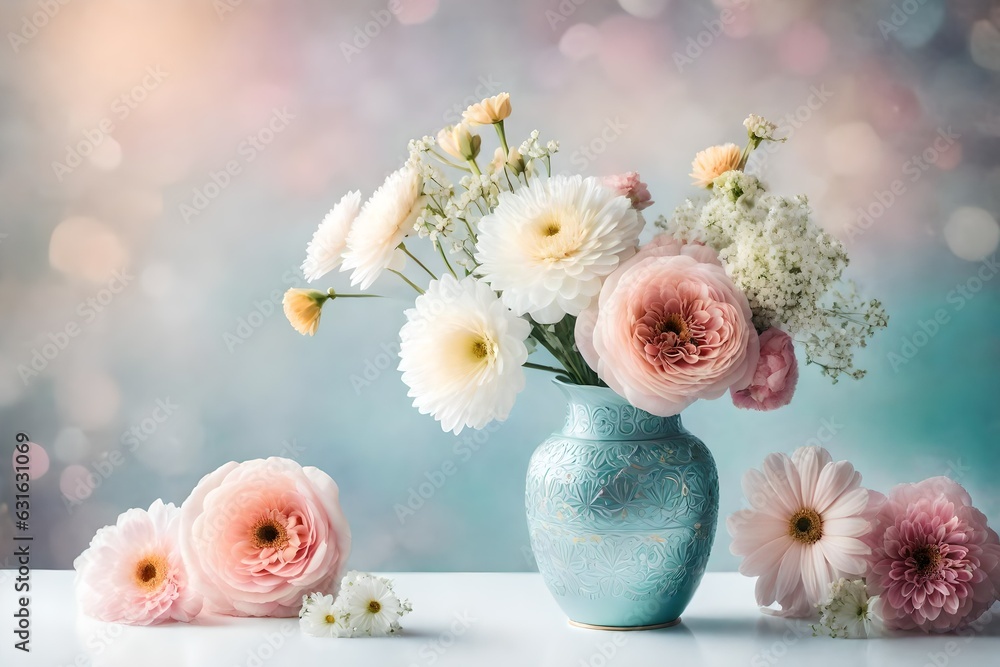 bouquet of white and pale pink flowers in a vintage porcelain vase bouquet of white and pale pink flowers in a vintage porcelain vase