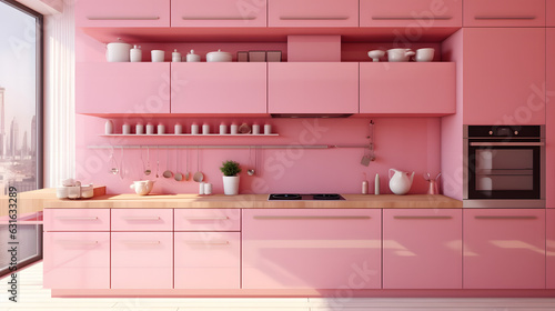 modern pink kitchen interior