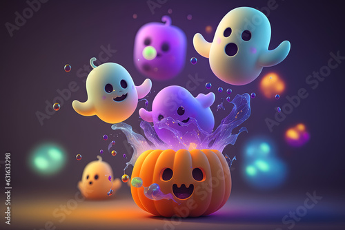 Cute little ghosts flying, halloween theme background illustration