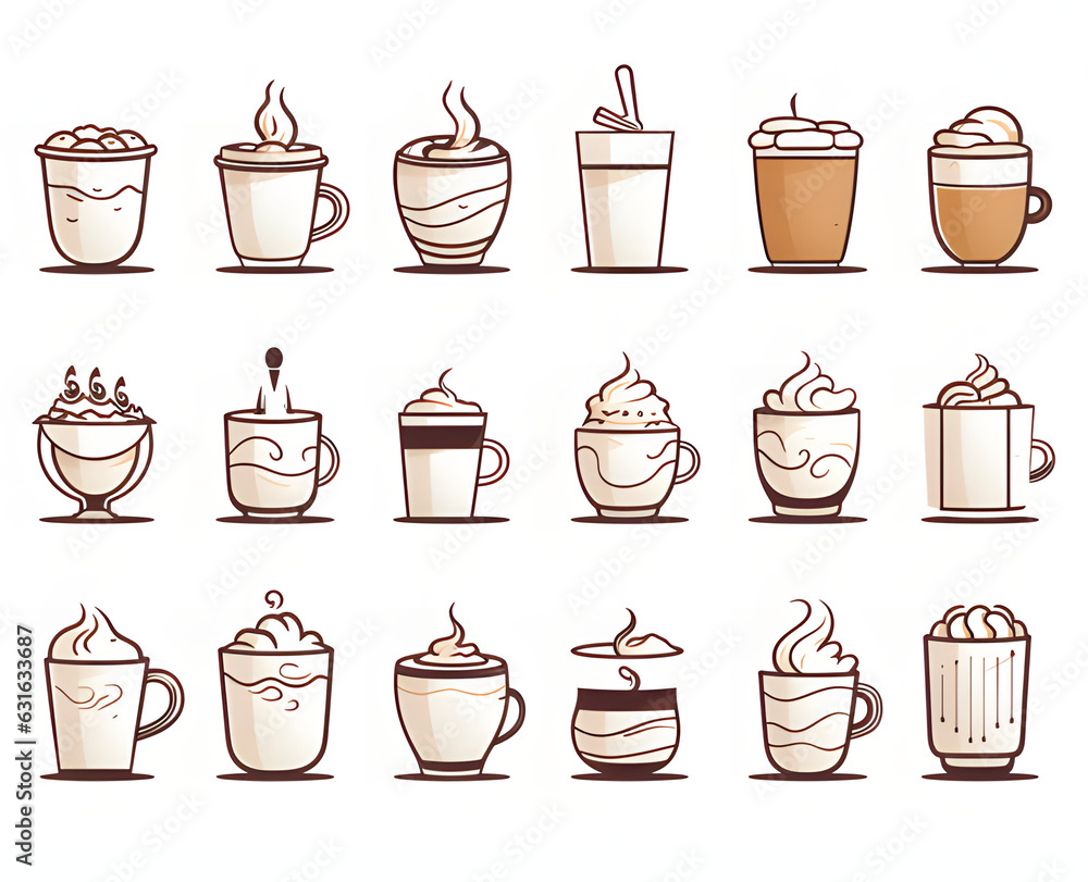 Obraz premium set of coffee icons, tea icons, drinks ai generative