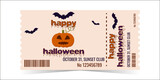Layout of the Halloween Party Ticket Template. Ominous pumpkin and bats. Horizontal colorful design for events. The concept of the holiday. Vector illustration.