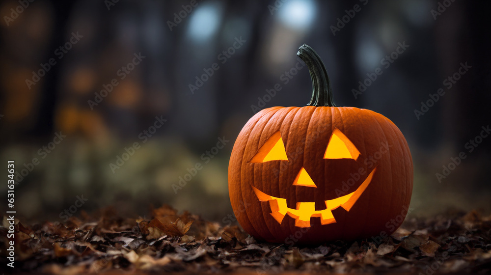 Halloween pumpkin. Mystic Forest. Generative AI Halloween pumpkin. Mystic Forest. Generative AI
