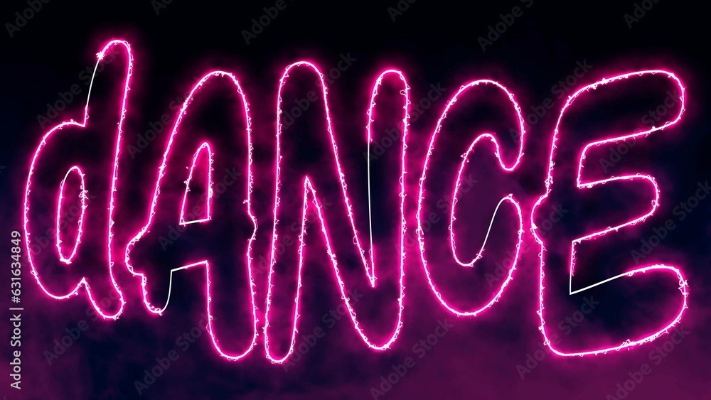 Dance electric pink lighting text with  on black background, 3D Rendering. Dance text word.