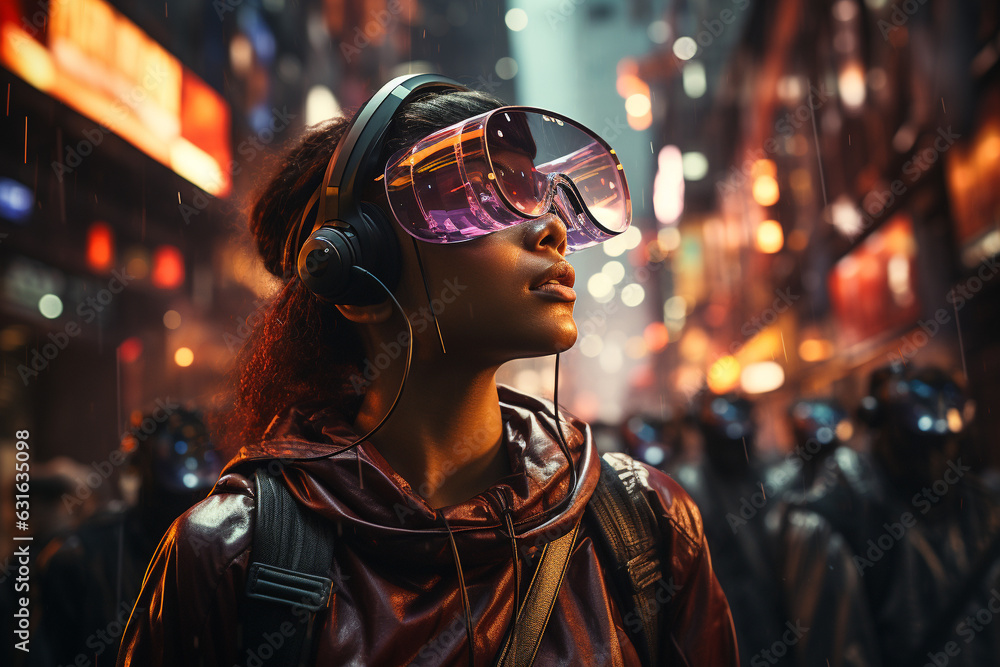 girl with vr glasses in metaverse
