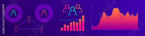 Charts and diagrams. Modern people infographics. Flat vector illustration isolated on violet background.