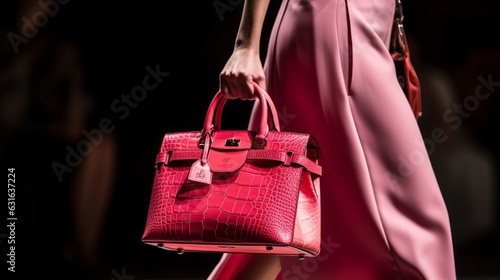 Trendy Fashion Accessory: Elegantly Designed Brown & Pink Leather Handbag for a Stylish Woman - Ideal Gift Option for Shopping or Glamourous Events, generative AI
