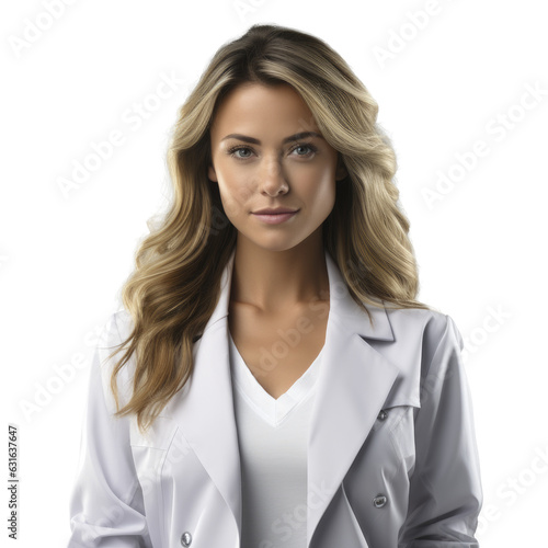 Doctor blonde woman in casual clothes . Transparent background. Generative AI