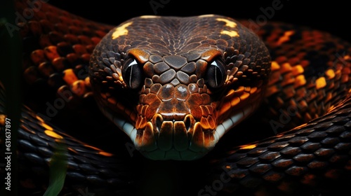 Macro Photography of a Brown Poisonous Snake. Professional Wallpaper. In the style of National Geographic.