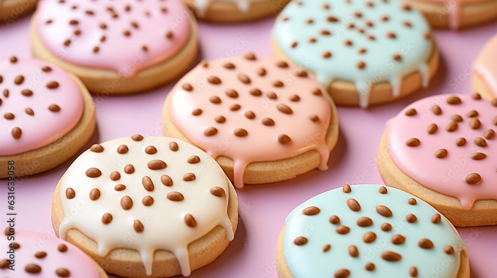 Pink pastel decorated cookies. Generative AI. 