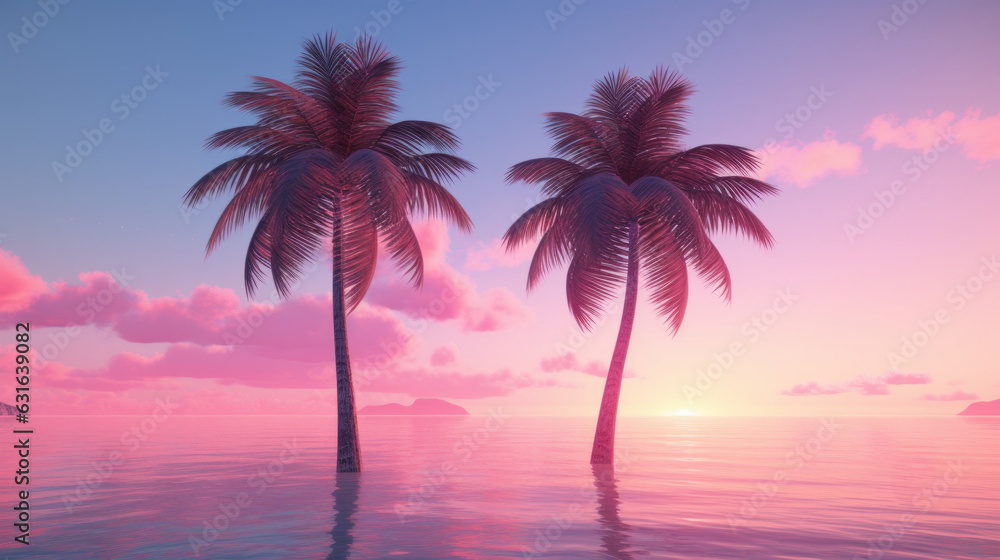 Palm trees reflecting on calm water