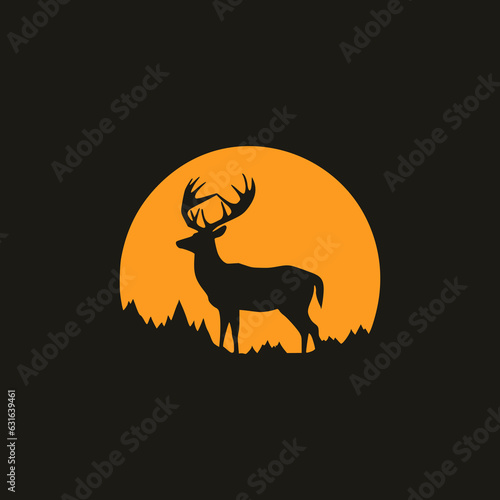 simple silhouette deer moon wild animal logo vector illustration template design