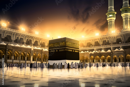 Muslims performing Thawaf around The Kaaba in The Haram Mosque of Mecca , Saudi Arabia, muslims pray background photo