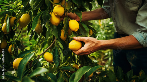 Fotografia A man picking a lemon from a tree