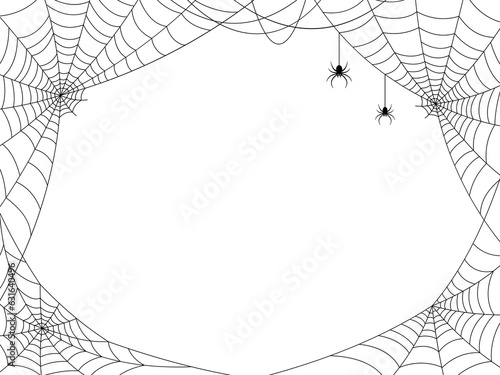 Halloween spider web with spiders for banner, party poster, invitation or greeting card design. Halloween background with blank space for text. Vector illustration