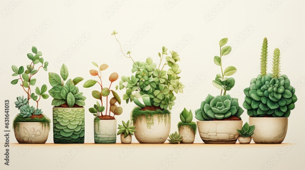 Photo of a table with a beautiful display of potted plants