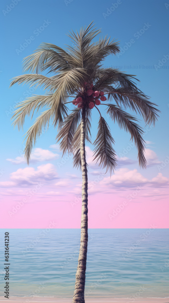 A vibrant palm tree painting on a serene beach