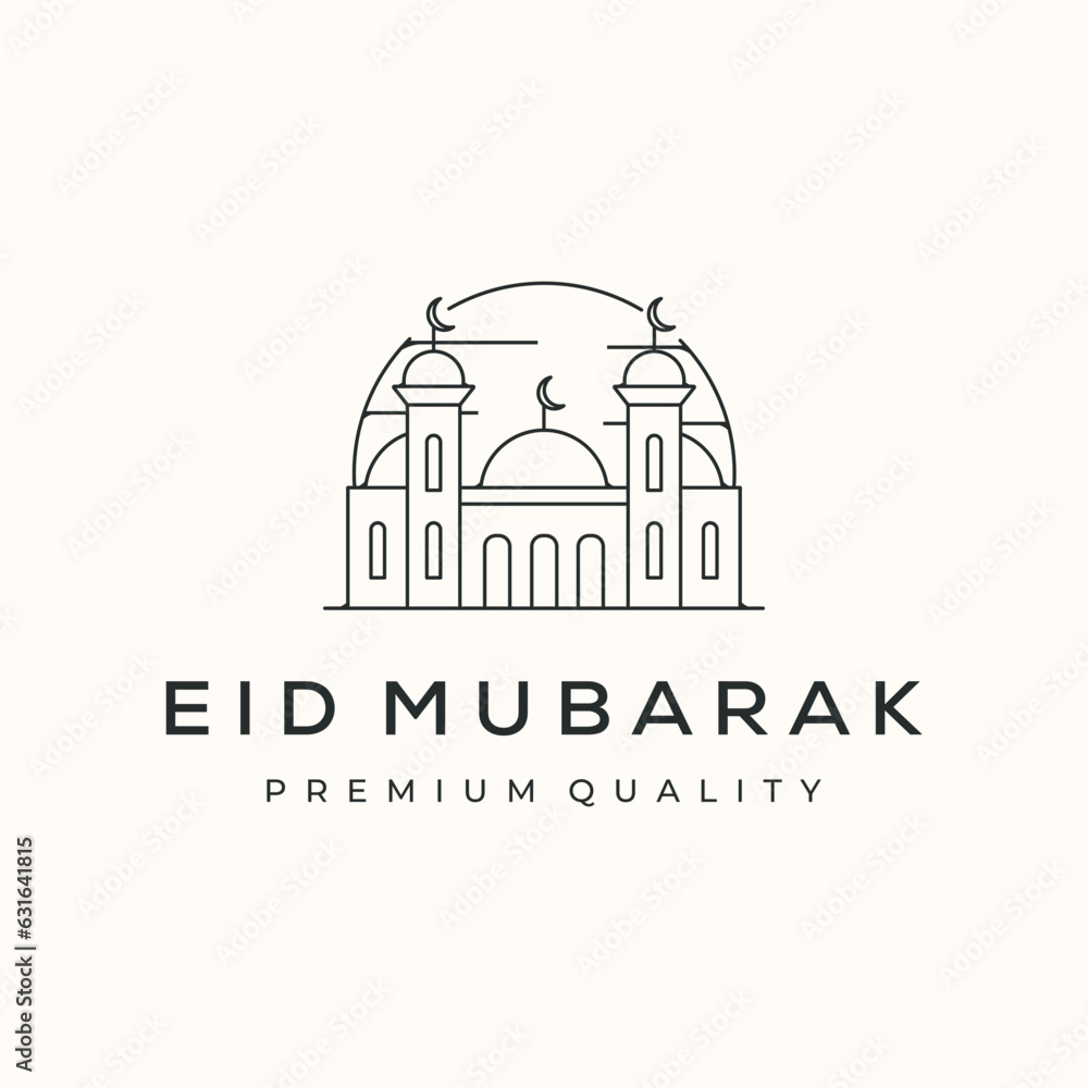 mosque pray facility line art logo vector minimalist illustration design, islamic ornament mosque symbol design