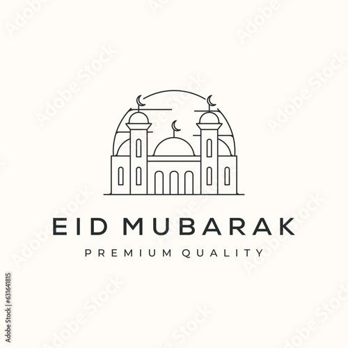mosque pray facility line art logo vector minimalist illustration design, islamic ornament mosque symbol design