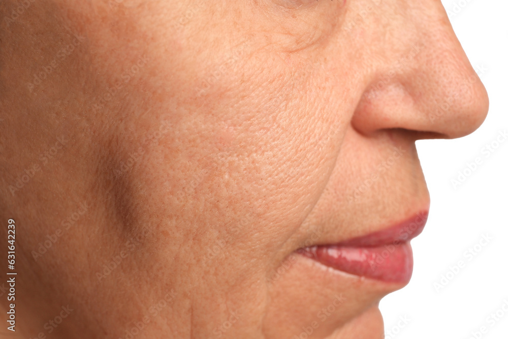 Obraz premium Closeup view of older woman on white background