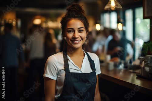 Happy female barista coffee in a cafe