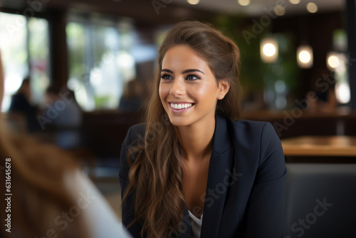 Young beautiful female student smiling in a job interview