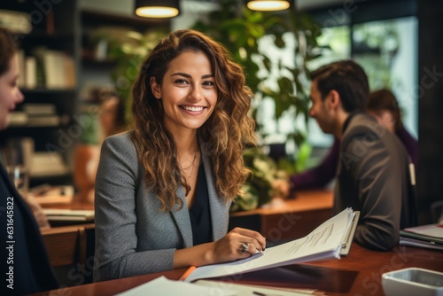 Smiling Businesswoman holding resume