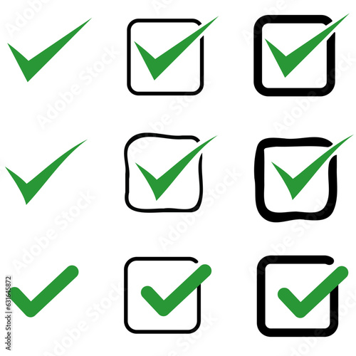 Green check mark icon. Check mark vector icon. Checkmark icons. 3 sets., Vector symbols set ,green check mar on clear background.