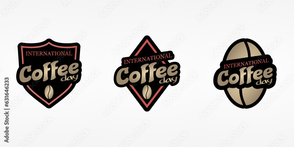 The set of stickers about national coffee day. The lettering quotes in the form of patches