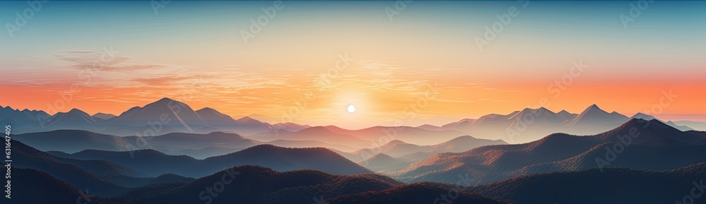 Beautiful panoramic view of a landscape with mountains, hills and a bright sky.