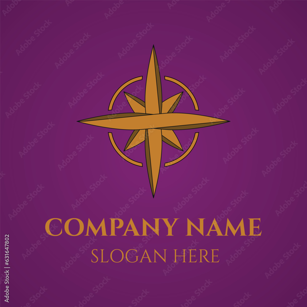 Luxury gold Compass logo in violet background. Side of the world. Luxury gold Compass logo in violet background. Side of the world.