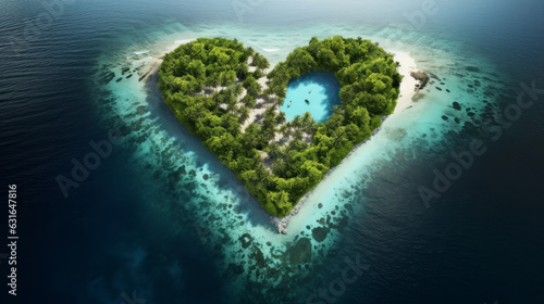 A heart-shaped island in the middle of the ocean