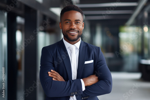 Confident African smiling businessman portrait with folded hand photo