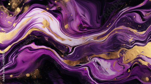 A vibrant abstract painting with purple and gold tones
