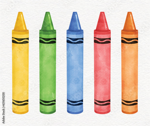 Multi-colored wax crayons vector set. kids coloring crayons in watercolor style for school and drawing concept
