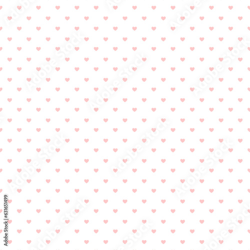 Vector cute seamless pink pattern with hearts and polka dot light hearts on white background.