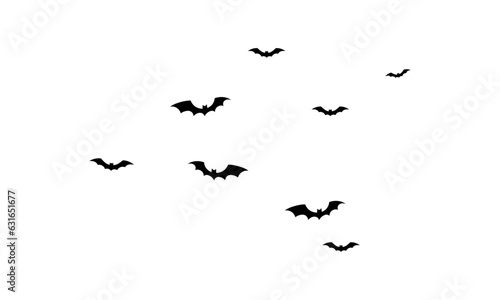 Vector halloween flying bats. spooky bats flock, creepy horror vampire winged animal vector background