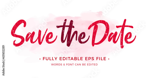 Save the Date weeding text effect editable with red color