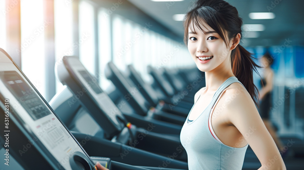ランニングマシンと女性 ランニングマシンと女性