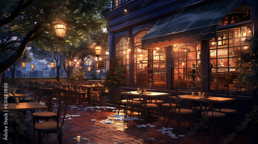 Atmosphere of a modern cafe in the peaceful evening