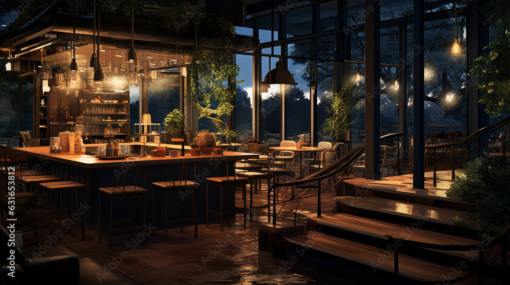 Fototapeta premium Atmosphere of a modern cafe in the peaceful evening