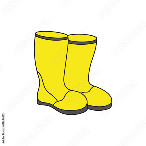 Kids drawing Cartoon Vector illustration rubber boots Isolated on White Background