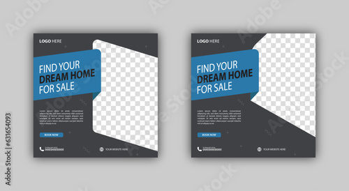 Set of House for sale social media promotion design template. Editable modern banner with place for the photo. Usable for social media post and web.