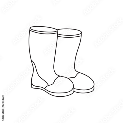 Hand drawn Kids drawing Cartoon Vector illustration rubber boots Isolated on White Background