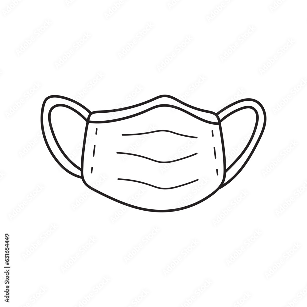 Hand drawn Kids drawing Cartoon Vector illustration medical mask Isolated on White Background Hand drawn Kids drawing Cartoon Vector illustration medical mask Isolated on White Background