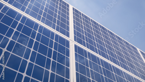 Close up 3D rendering of Solar panel at yellow sunset, concept of renewable energy, technology, electricity, green, eco friendly