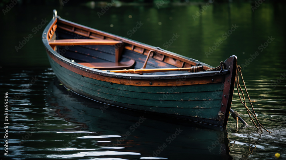 old wooden boat gently gliding on the water's surface