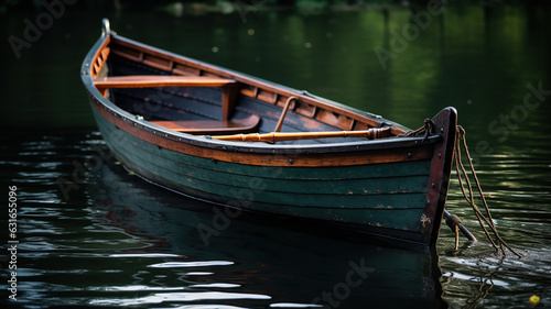 old wooden boat gently gliding on the water's surface